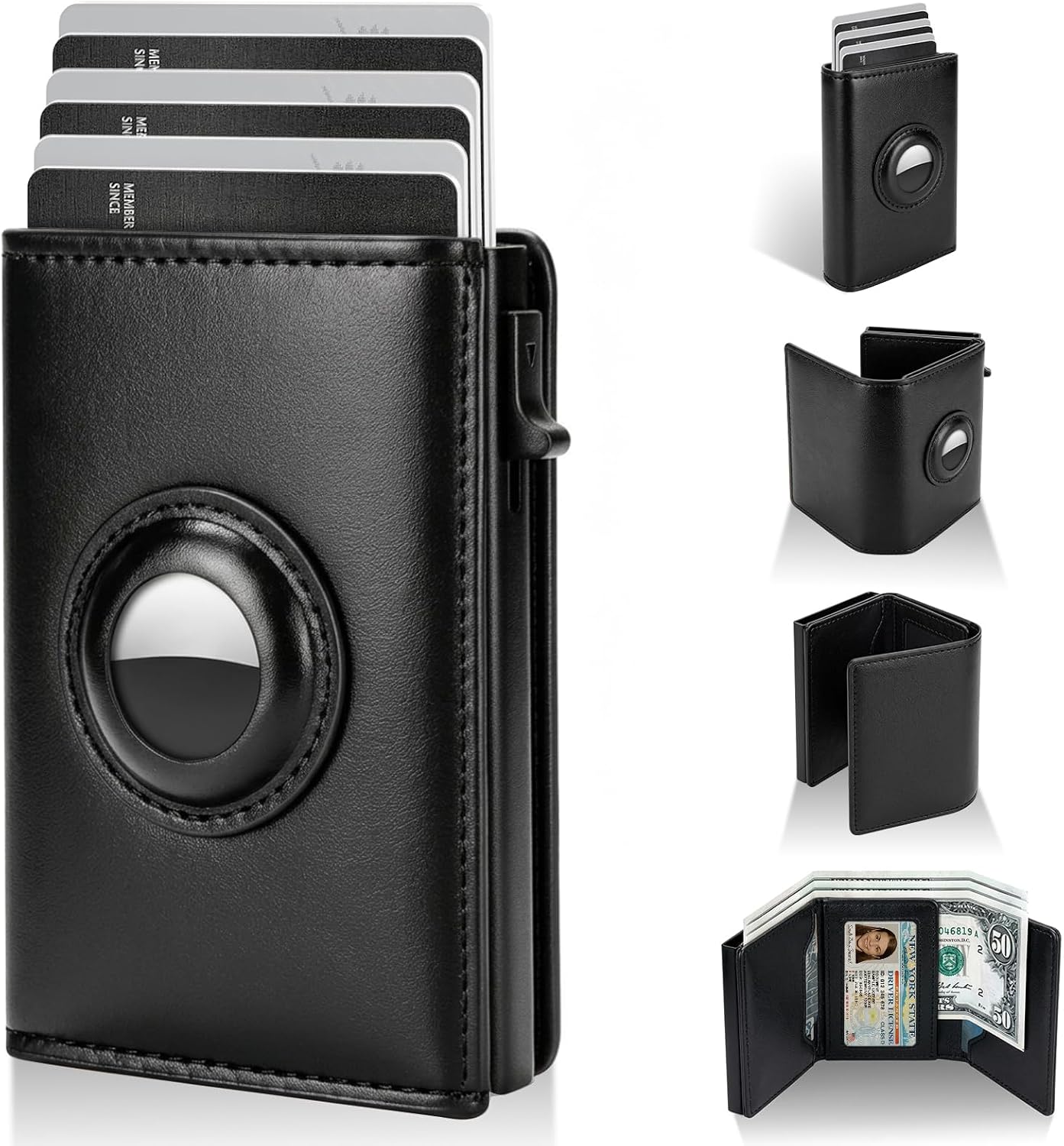 Wallet for Men Credit Card Holder for Men Rfid Blocking Card Mens Wallet Leather Pop Up Aluminum Case Black Trifold Magnetic Money Clip Gifts for Him