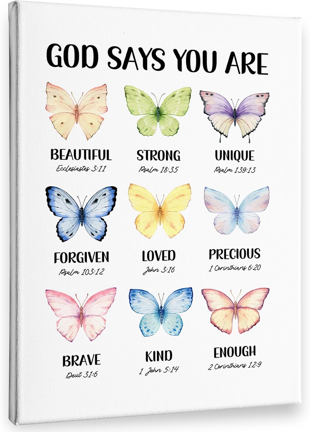 PHAMTE Colorful Butterfly Christian Inspirational Wall Art Decor Canvas 11x14, God Says You Are Scripture Pictures Wall Decorations Art, Bible Verse Framed Prints Artwork for Girly Room Dorm Decor