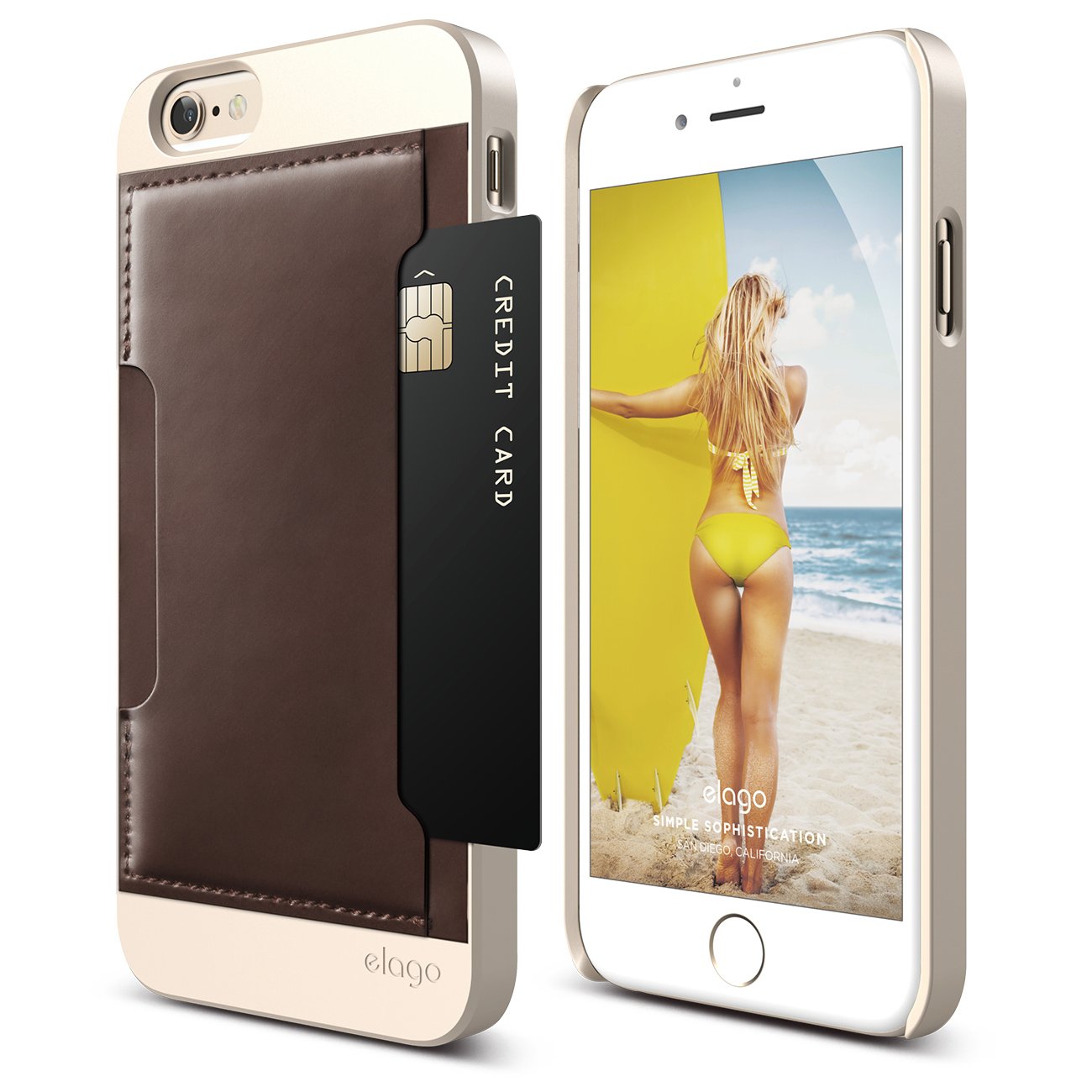 elago iPhone 6S Case, [Outift Pocket][Champagne Gold/Brown] – [Card Slot][Handmade Leather][Premium Hybrid Construction]– for iPhone 6/6S