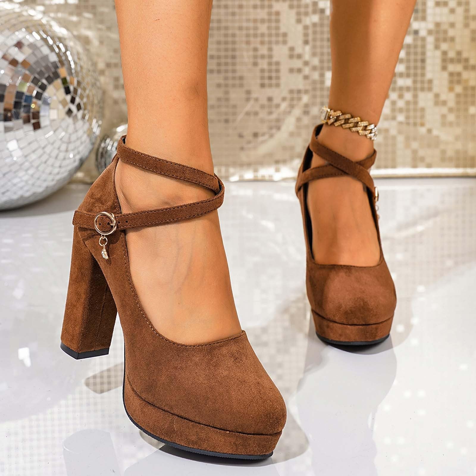 Scarpe Oktoberfest Donna Velluto Cinturino Incrociato Tacco Grosso | Décolleté Dirndl in velluto con fascia incrociata, scarpe eleganti stile bavarese per festa della birra, matrimonio e