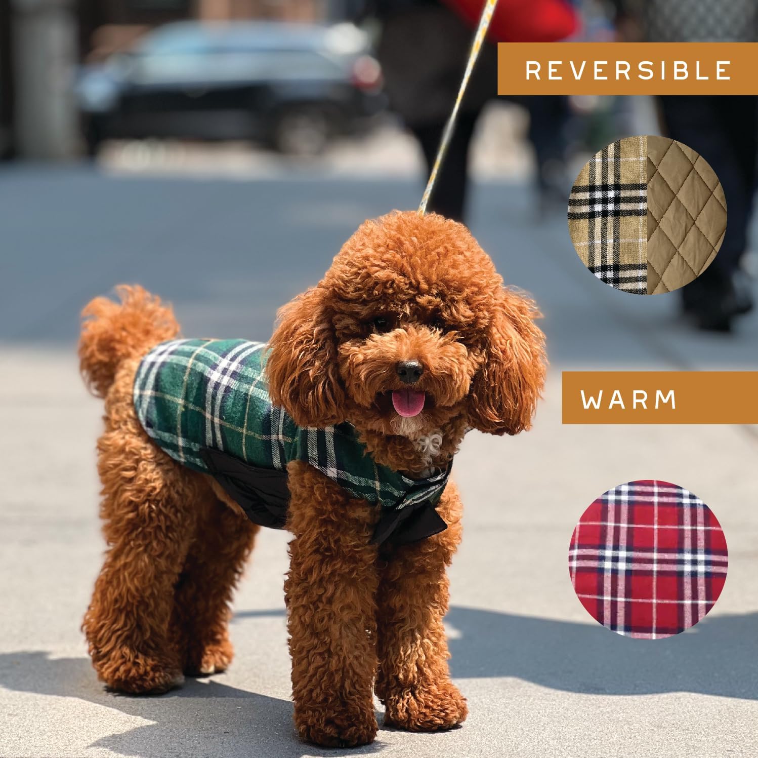 Newbury Waterproof Reversible Warm Dog Winter Coat British Style Windproof Snowproof Dog Vest for Small Medium Large Extra Large Breed (XX-Large, Beige)