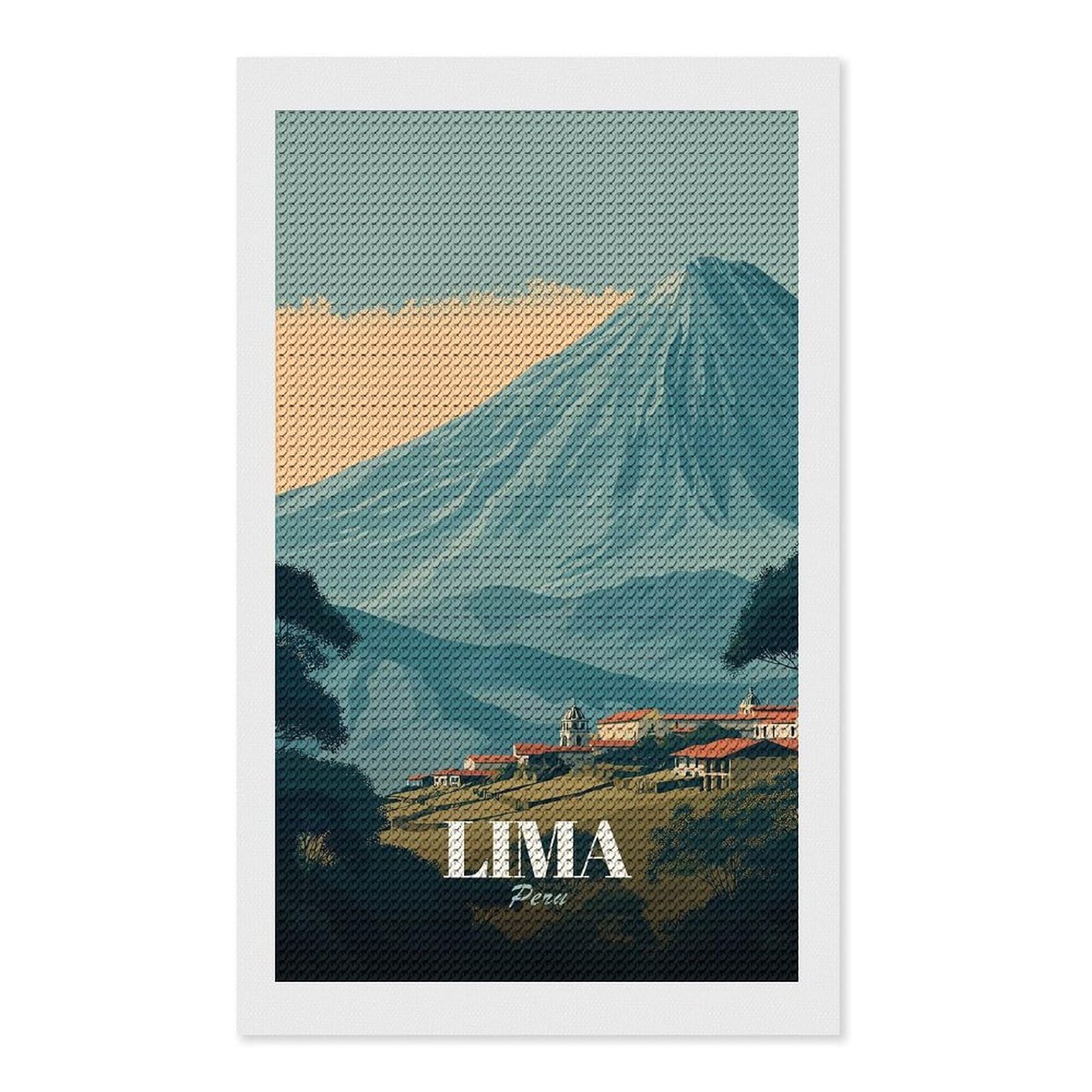 Junmoney Lima, Peru Travel (3) DIY Diamond Art Canvas Kit 12"x20", for Adults, Decorate Your Room, Gift Idea, Modern Decor, Finish and Display