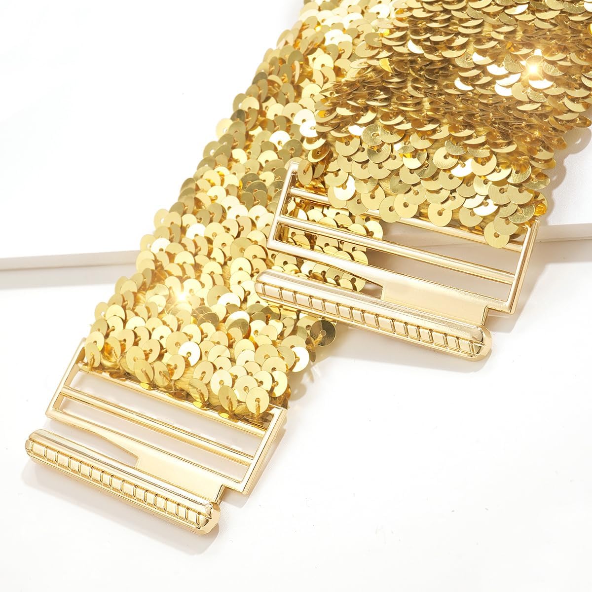 Glamorstar Sparkling Stretch Sequin Belt for Women Wide Elastic Glitter Waist Belt Dress Accessory
