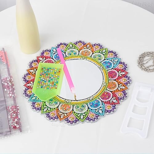 Miniatura 7 de Espejo de diamante, espejo de maquillaje de mandala, pintura de diamante con forma especial para principiantes, manualidades, regalos para