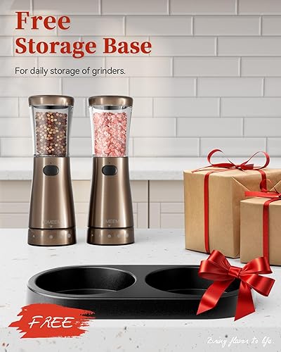 Miniatura 18 de Juego de molinillo eléctrico de sal y pimienta con base de almacenamiento, juego de molinillo de sal y pimienta recargable de acero inoxidable