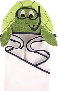 Hudson Baby Unisex Baby Cotton Animal Face Hooded Towel, Scuba Turtle, One Size