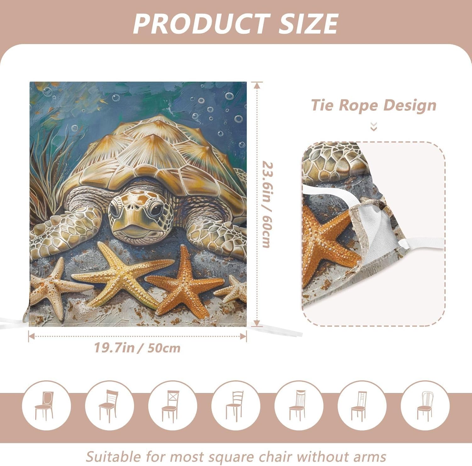 ALAZA Turtle Starfish Chair Back Cover Set of 6, Washable Reusable Removable Chair Slipcovers Decorative Chair Cover for Home Kitchen Wedding Party