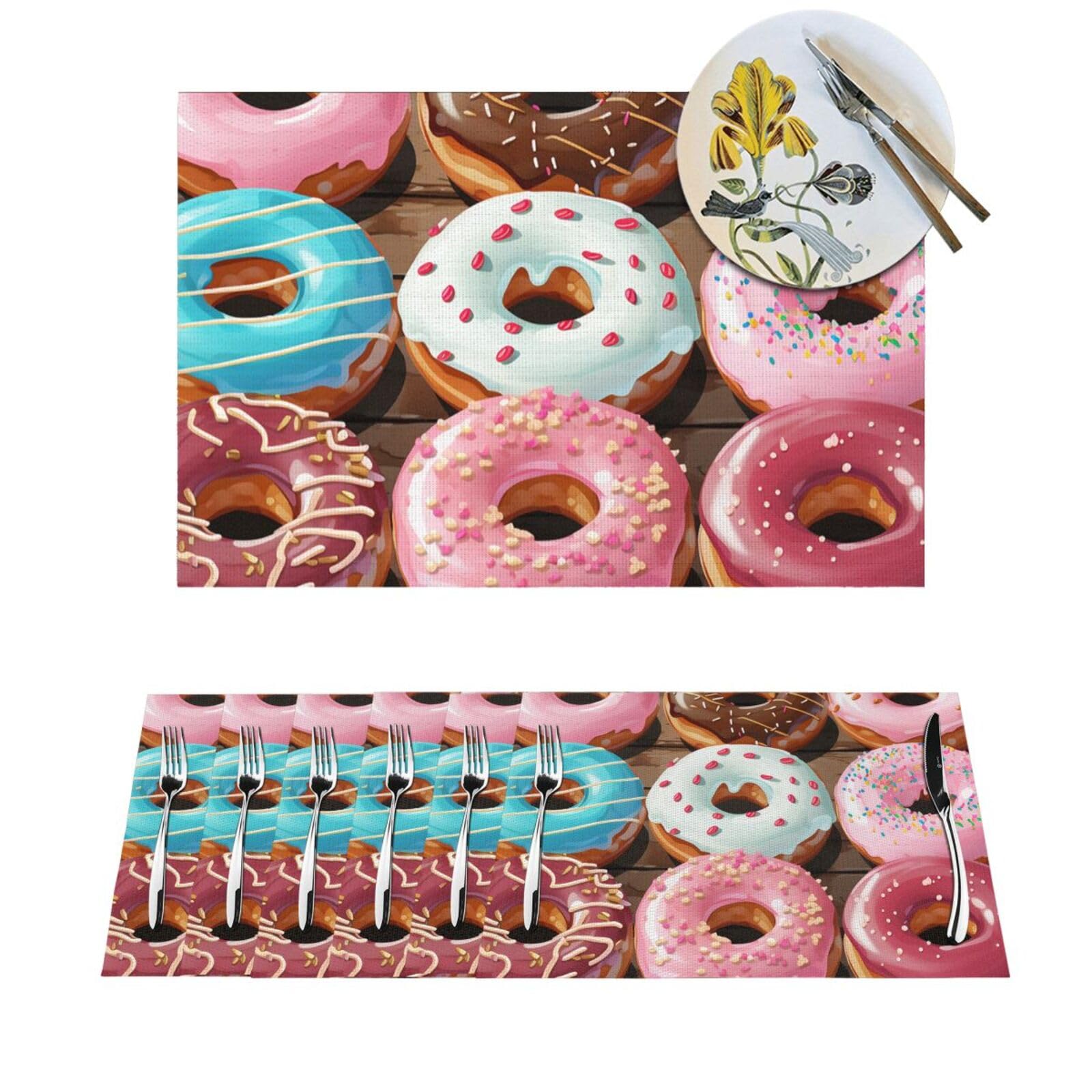 Sets de table tissés pour fête de vacances et mariage, design beignets en PVC, lot de 6