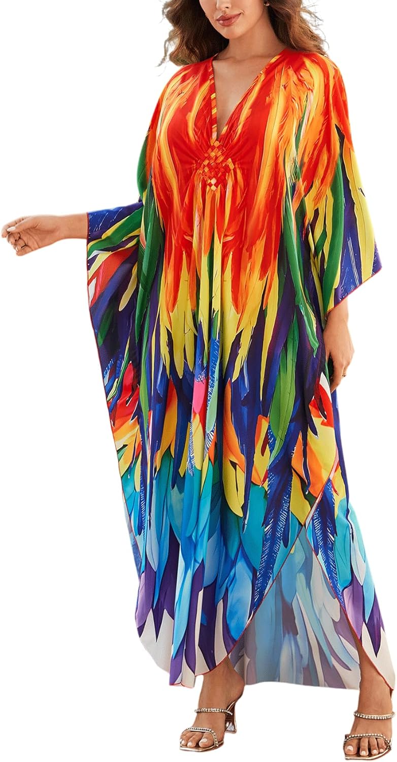 Kaftan Dresses for Women Plus Size Batwing Sleeve Caftans Long Bathing Suit Cover U...