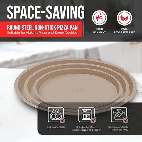 Miniatura 10 de BAKKENMASTER Bakken Swiss Pizza - Juego de 3 bandejas para pizza, revestimiento gris, antiadherentes, redondas de acero, aptas para lavavajillas,