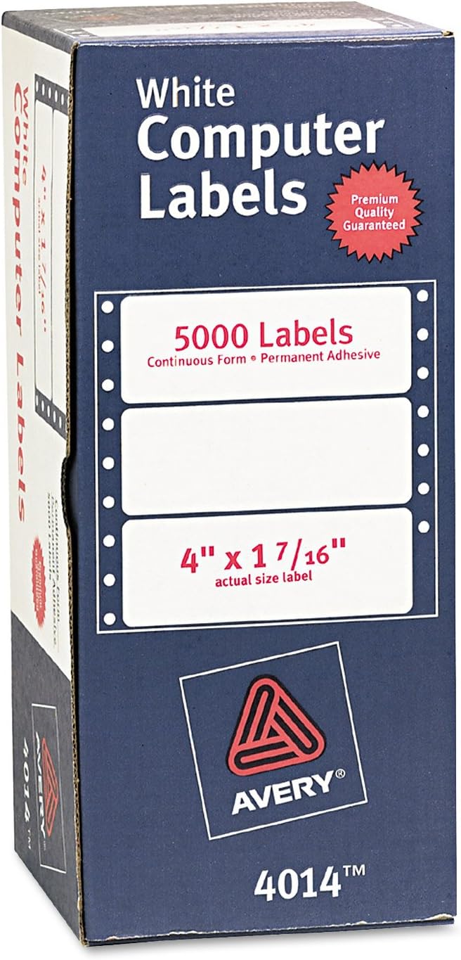 Avery White Computer Labels, 1-7/16" x 4", Dot Matrix Labels and Pin-Feed Labels, 5,000 Total (4014), 1 7/16" x 4"