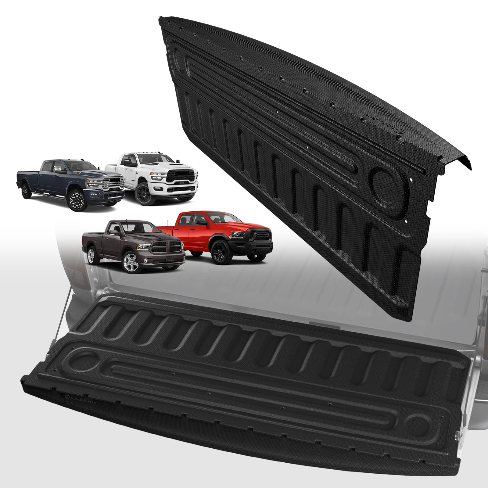 TripleAliners Truck Mat Compatible with 2009-2018 Ram 1500&amp;2500/3500HD 2009-2026&amp;Classic 19-24 Standard Tailgate Accessories, Tailgate Mat Custom Fit All Weather Pickup Liner, w/Tailgate Cap Protector