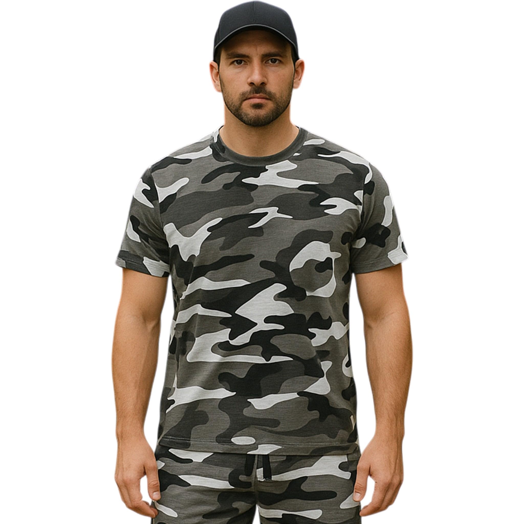 Game Technical Apparel Mens Camouflage Short Sleeve Crew Neck Camo T-Shirt Army Hunting Fishing Outdoor Sports Casual Double Stitch Detail 200gsm Regular Fit Reinforced Neck