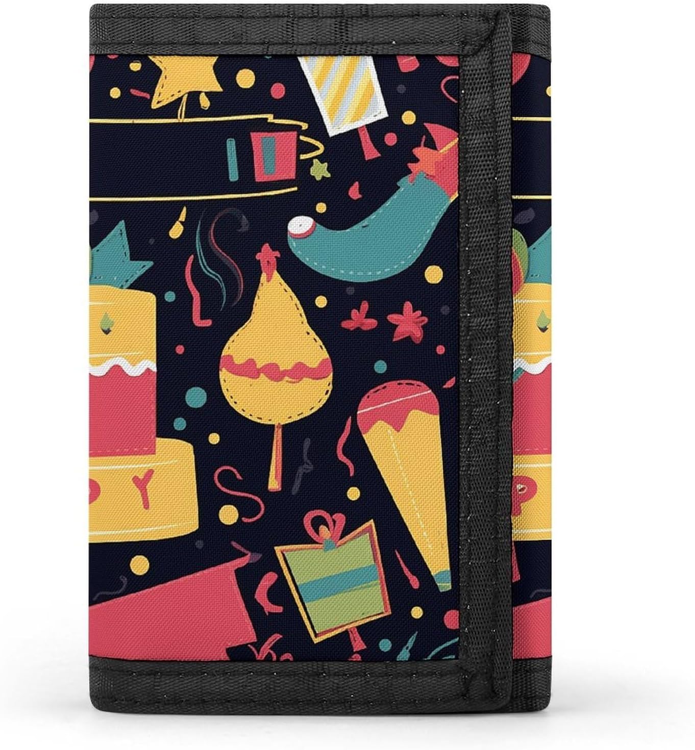 Trifold Canvas Wallet with Keychain, Modern Fashion Credit Card Holder Wallet for Men Women, Happy Birthday Images Slim Wallets W/Zipper Coin Pocket, Novelty Birthday Gift