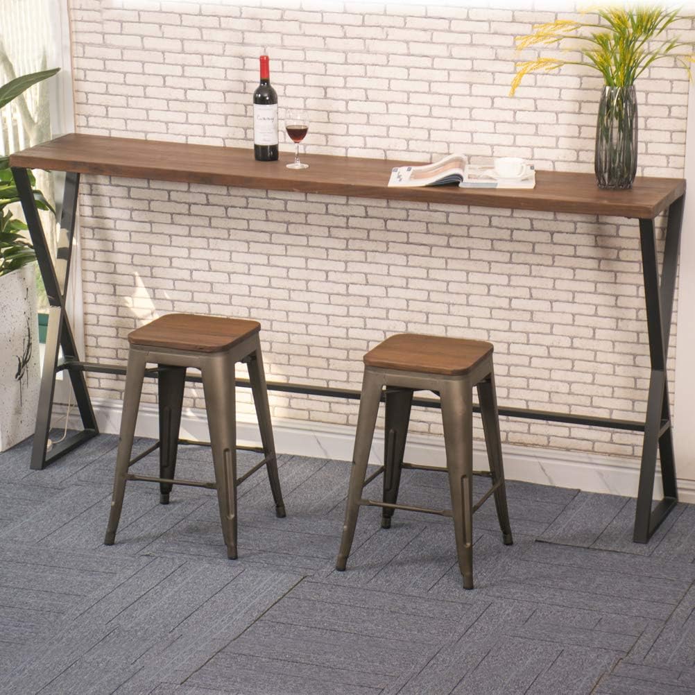 Yongchuang 24" Metal Counter Height Bar Stools Set of 4 Stackable Backless Barstools with Wood Top Gunmetal