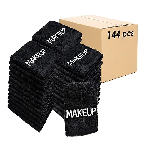 KAUFMAN - Paños de maquillaje 100% algodón negro para cara, paquete de 144, suaves 13 x 13 pulgadas, reutilizables, lavables