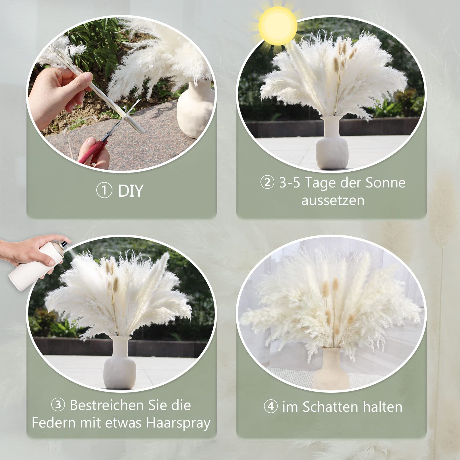 40 Tiges D'herbe De La Pampa Blanches Séchées - Bouquet Naturel 42-45 Cm - Décoration Bohème Pour Vase, Mariage, Intérieur