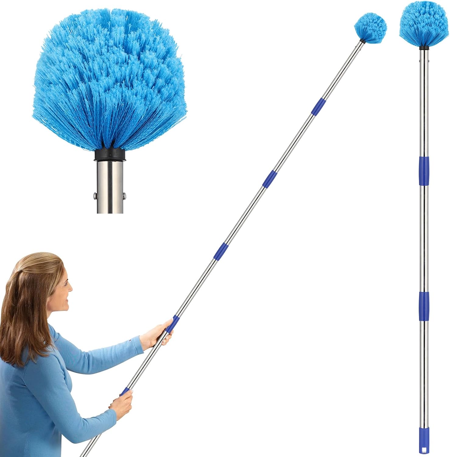 Cobweb Duster with Extens Pole, Spider Web Brush for Outdoor House