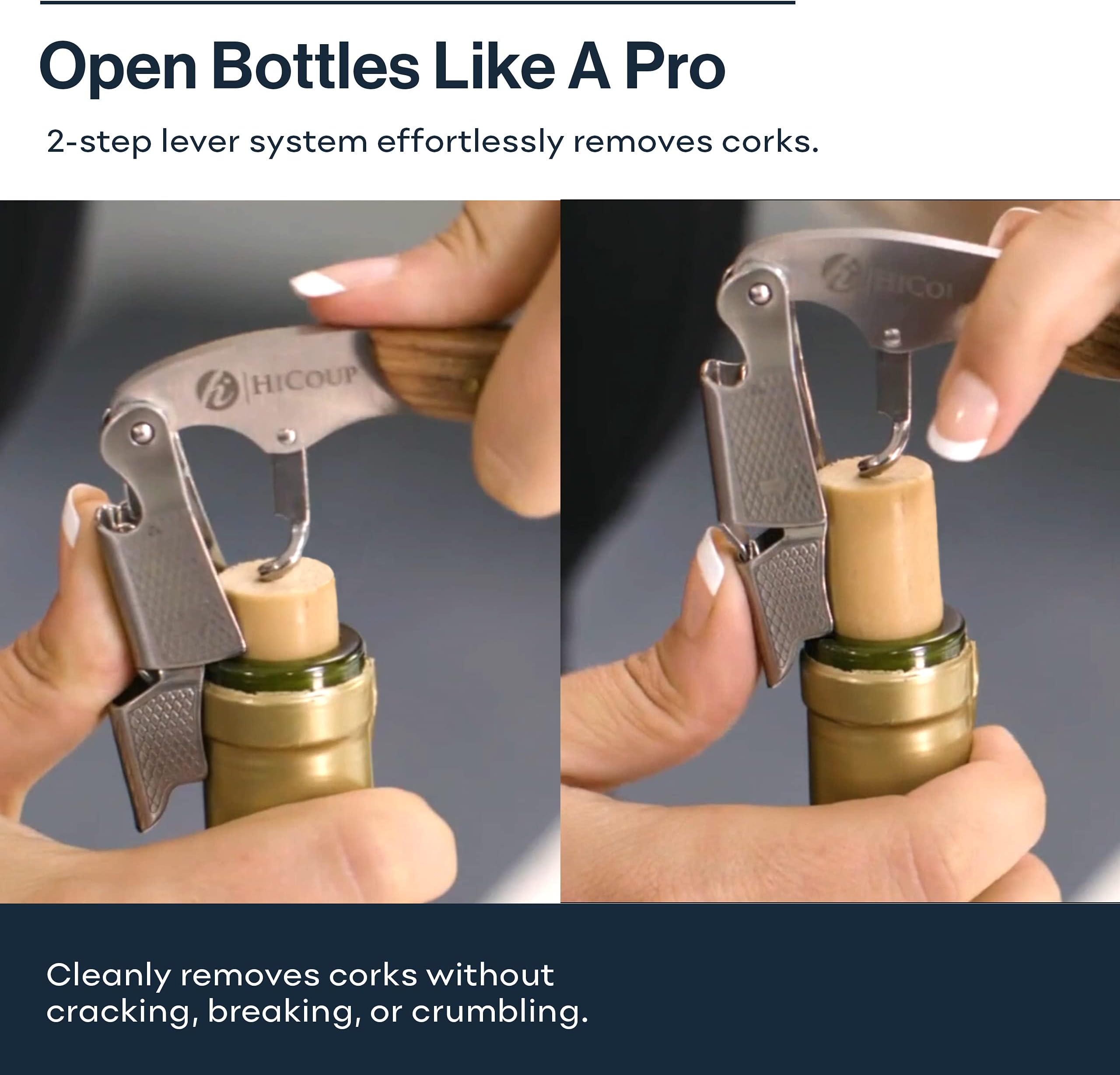 HiCoup Kitchenware Wine Opener - Professional Corkscrews for Wine Bottles w/Foil Cutter and Cap Remover - Manual Wine Key for Servers, Waiters, Bartenders and Home Use - Ebony Wood