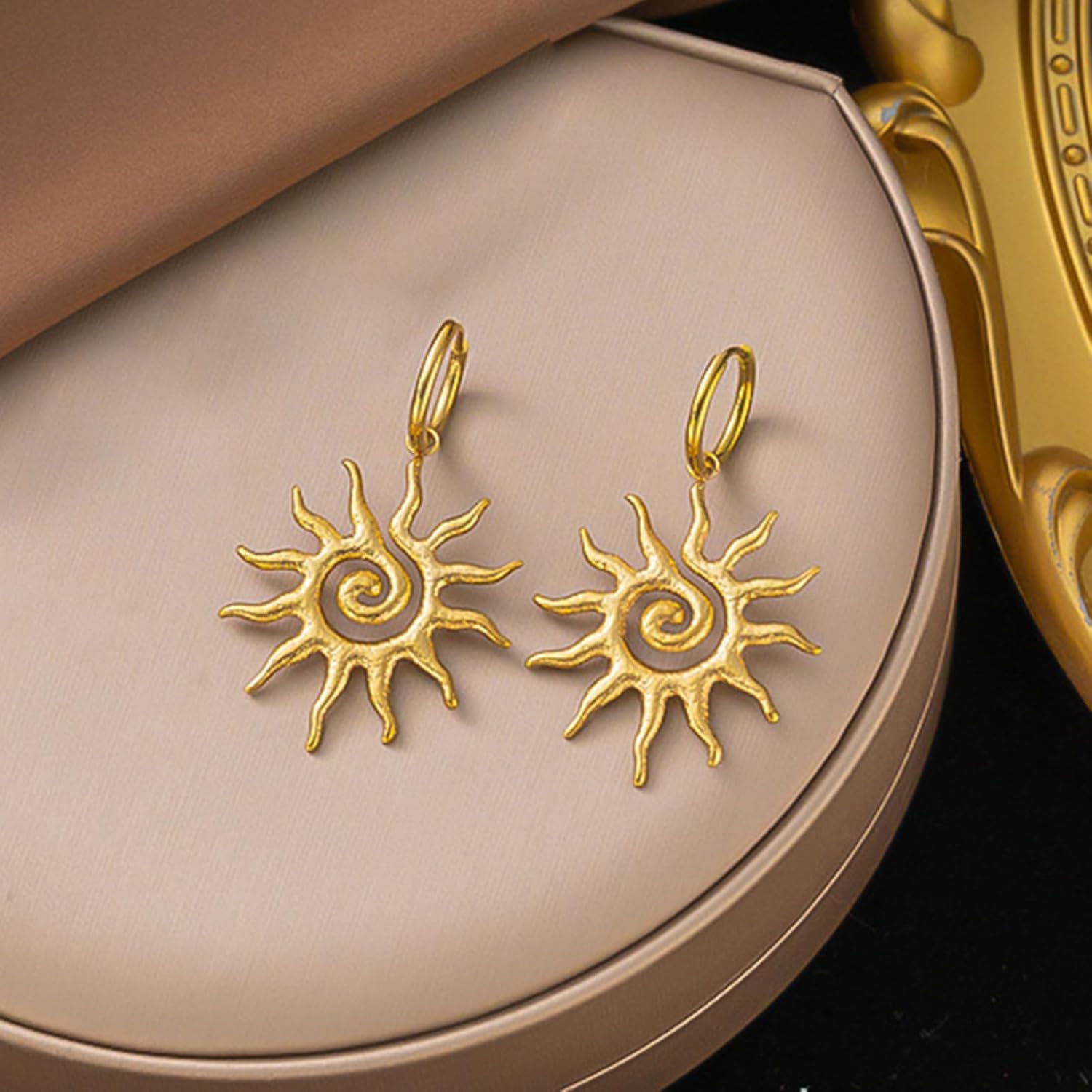 Gold Sun Earrings for Women Chunky Summer Beachy Hoop Earrings Vintage Sunflower Spiral Huggie Earring Boho Sunshine Statement Earring Prom Holiday Jewelry - Image 5