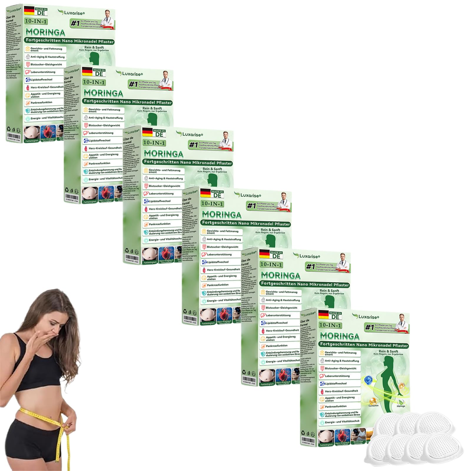 Luxarise Moringa 10-IN-1 Fortgeschritten Nano Mikronadel Pflaster, Natürliches Abnehmpflaster, Luxarise Moringa Pflaster, Sanfte Beruhigung, für Männer und Frauen (6 Stück)