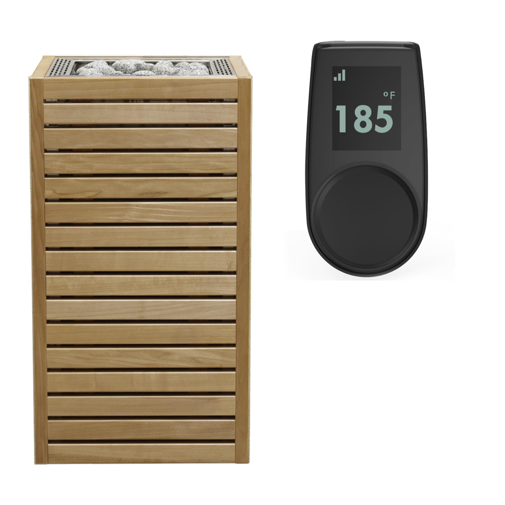 HUUM CORE6 6.5KW Series, Sauna Heater, Customizable Exterior with Control (Sauna Stones Included) (6.5kW Thermo-Aspen Wood - Stainless Steel Inlay, UKU Local - Black)