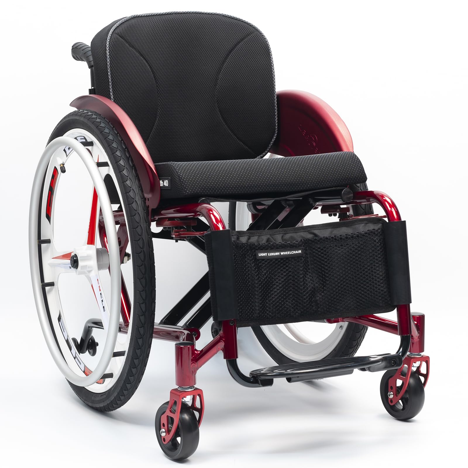 Leichtes Sport-rollstuhl, Aluminium Leichte Rollstühle, Faltbarer Aluminium-rollstuhl, Ultra-leichte Sport-rollstuhl Im Gesamten Taster, Für Jugendliche, Erwachsene, Senioren(42cm/16.5in,Red - Hard ba
