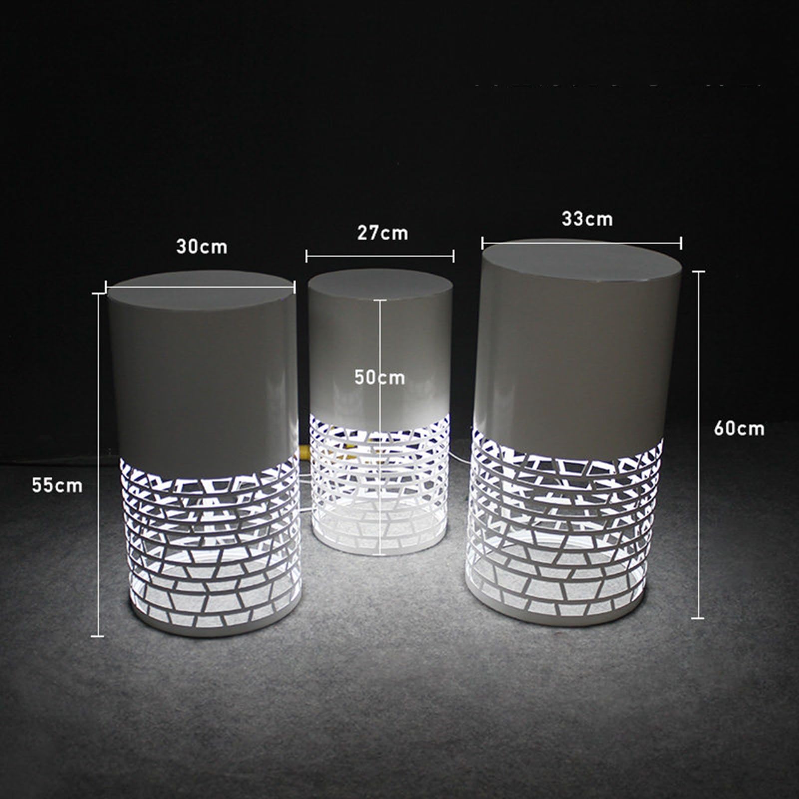 Metallo Perforato Supporti per Torte con Luci LED, Riutilizzabile Tavolo per Esposizione Dessert, Supporti Rialzati per Cupcake per Feste Matrimoni Decorazioni(White,3 Small Pieces)