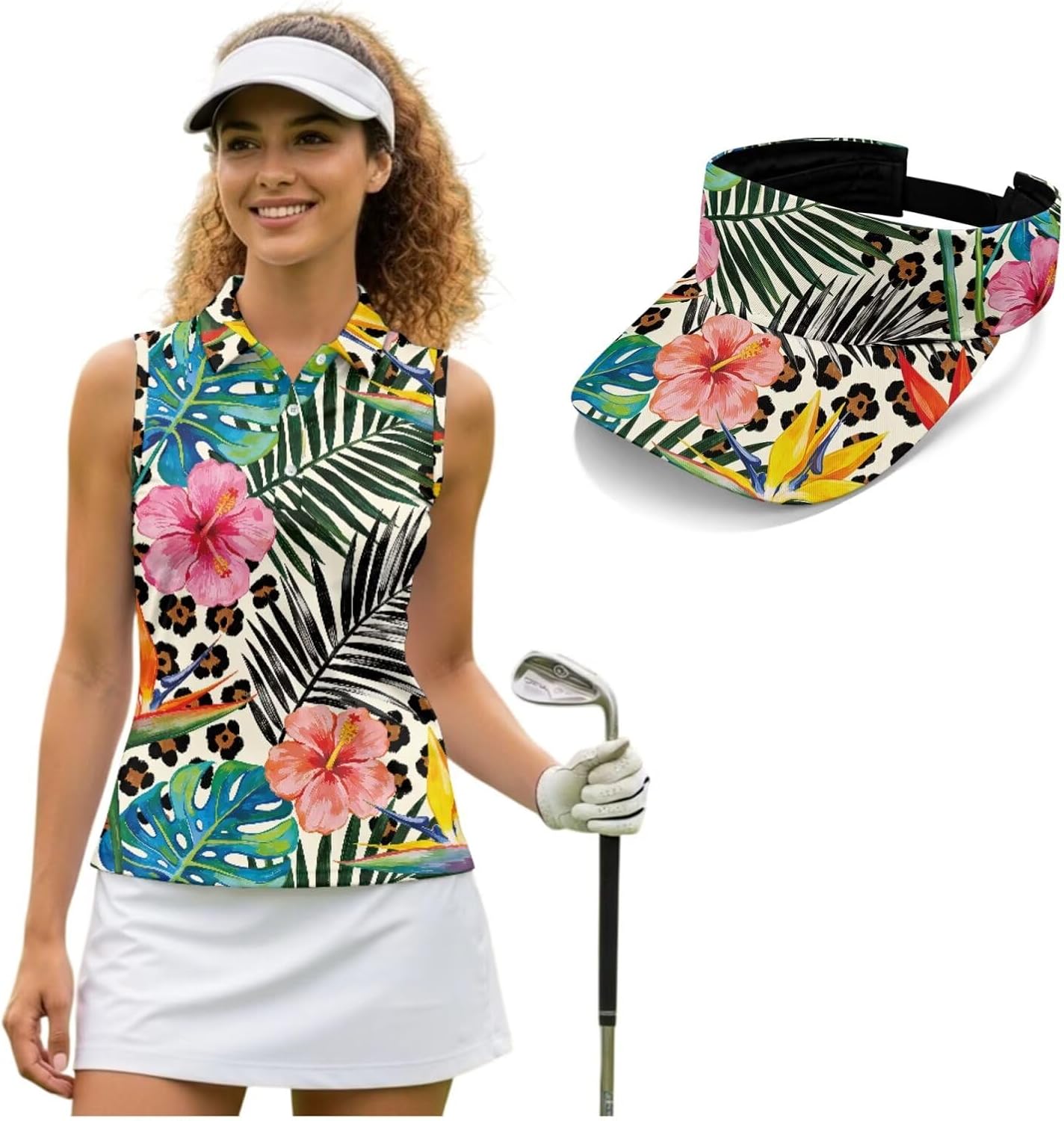 Biyejit Sleeveless Golf Polo Shirts for Women Collared V Neck Tennis Tank Top with Sports Sunvisor Quick Dry Lightweight
