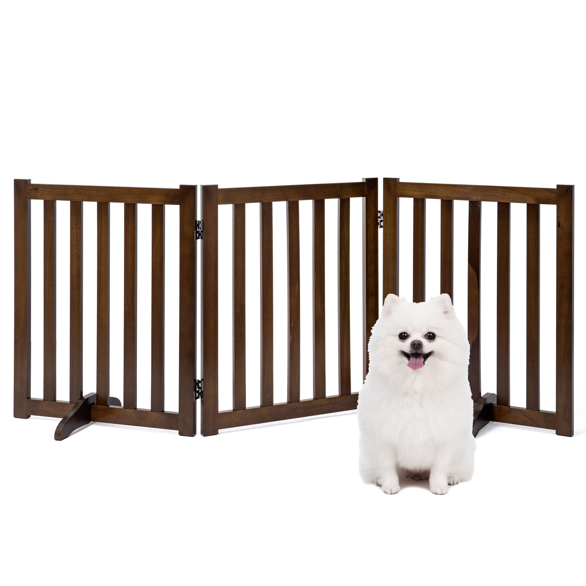 Freestanding Pet Gate, Solid Wood Folding Safety Fence Wooden Dog Gate