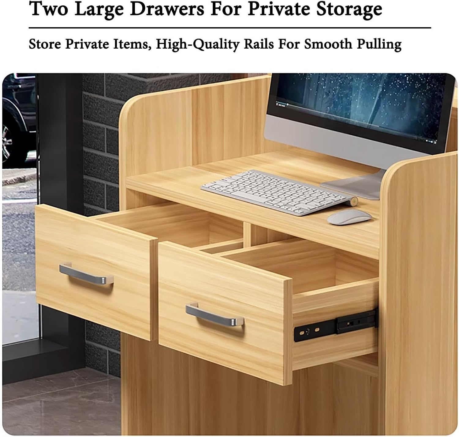 ELZEM Small Reception Counter Desk Modern Reception Desk with Drawers Retail Counter Multifunctional Standing Front Desk Welcome Desk for Home Office Salon Spas and Lobby(E,80cm/31.5in)