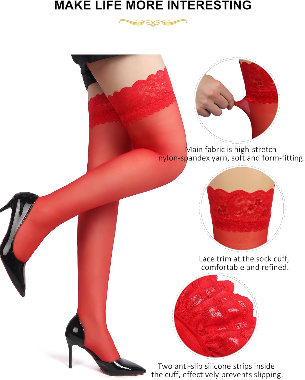 Plus Size Thigh High Stockings Silicone Lace Top Stay Up Pantyhose Sexy Vintage Lace Stockings XS-5XL - Image 4