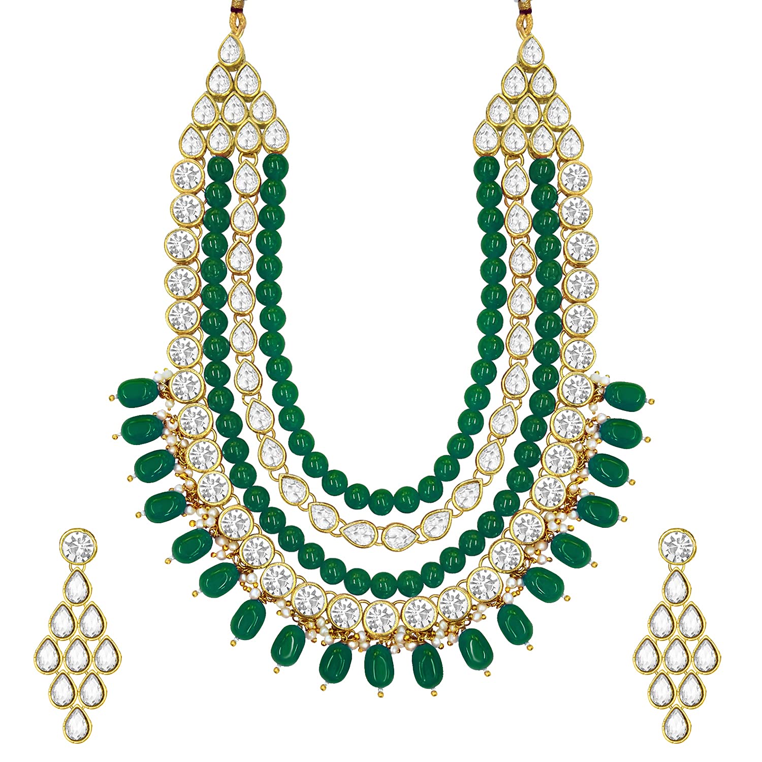 Aheli Green Gold Plated Kundan Long Necklace Earring Indian Traditional Jewellery Set Gift for Women