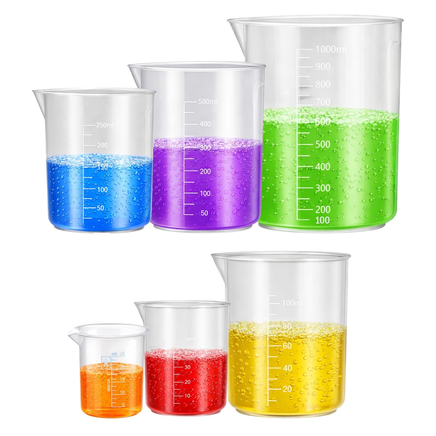 OCTA Polypropylene Beaker Set of 25,50,100,250,500,1000 ml Set of 6 | Laboratory Measuring Beaker with Graduated Markings & Pouring Spout | Chemical Resistant Plastic Measuring Cup for Laboratory-image-7