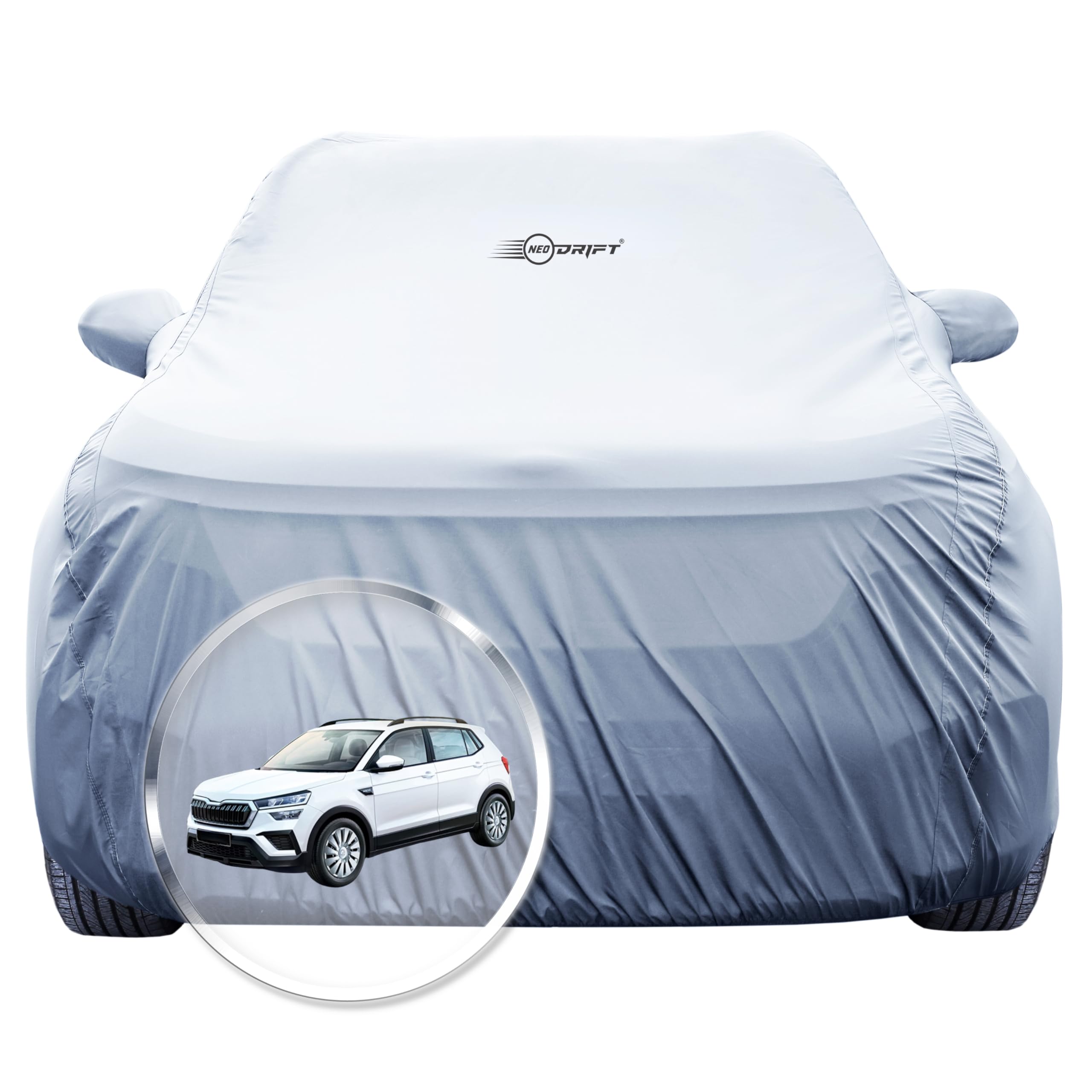 NEODRIFT 'SilverTech' Car Cover for Skoda Kushaq (100% Water-Resistant, All Weather Protection, Tailored Fit, Precision-Fit & Breathable Fabric) (Colour: Silver)