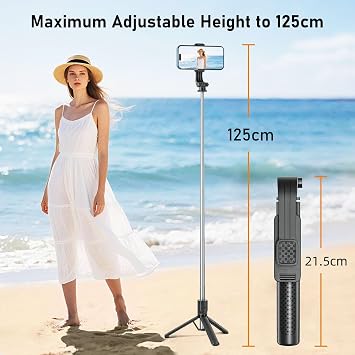 Selfie Stick Tripod with Fill Light,125cm Telescopic Phone Tripod