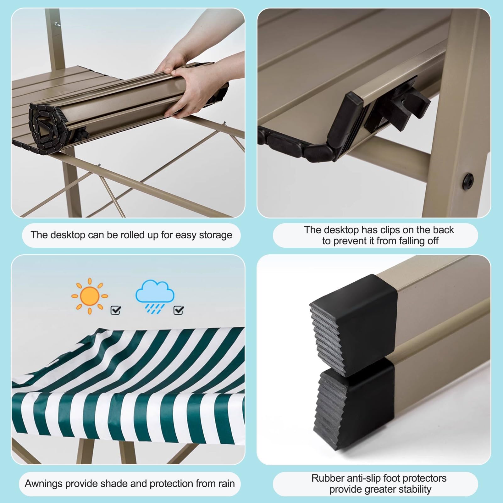Carrello pieghevole per esterni con tettoia, bancarella portatile per street food e mercati notturni, 120 x 60 x 200 cm / 47.2x23.6x78.7in, perfetto per vendite ed eventi mobili