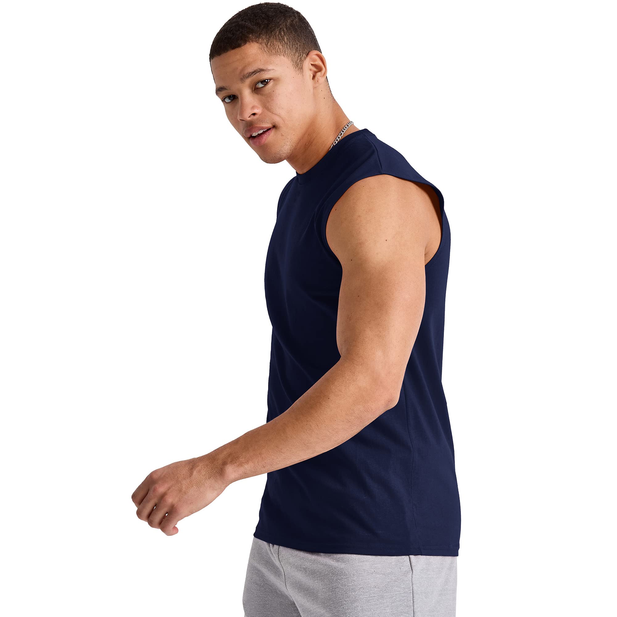 Hanes Męskie Essentials Midweight Muscle T-Shirt Pack, bawełniane koszulki bez rękawów, 3-pak, Sportowa granatowa, 3XL