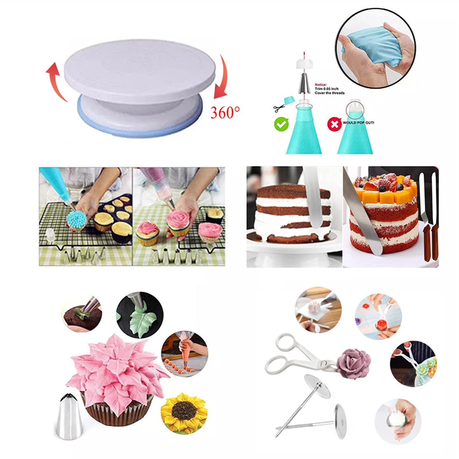 Tortenplatte Drehbar Kuchen Dekorieren Werkzeuge Kuchen Drehteller Kit Kunststoff Rotary Backständer Rohrleitungsdüse Rohrleitungsbeutel Set Kuchenzubehör Kuchen Werkzeuge Kuchen dekorieren Verbrauchs