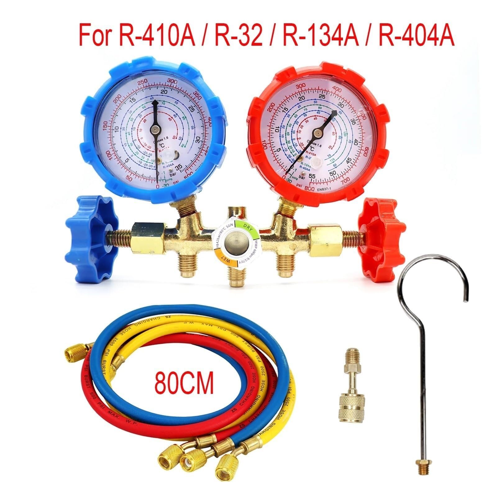 Manometro Pressione Acqua Strumenti for auto Aria Condizionata Refrigeranti Manometro Tubo R22 R-410A R-134a R-404A Strumento di Pressione del Refrigerante con Gancio for Flessibile