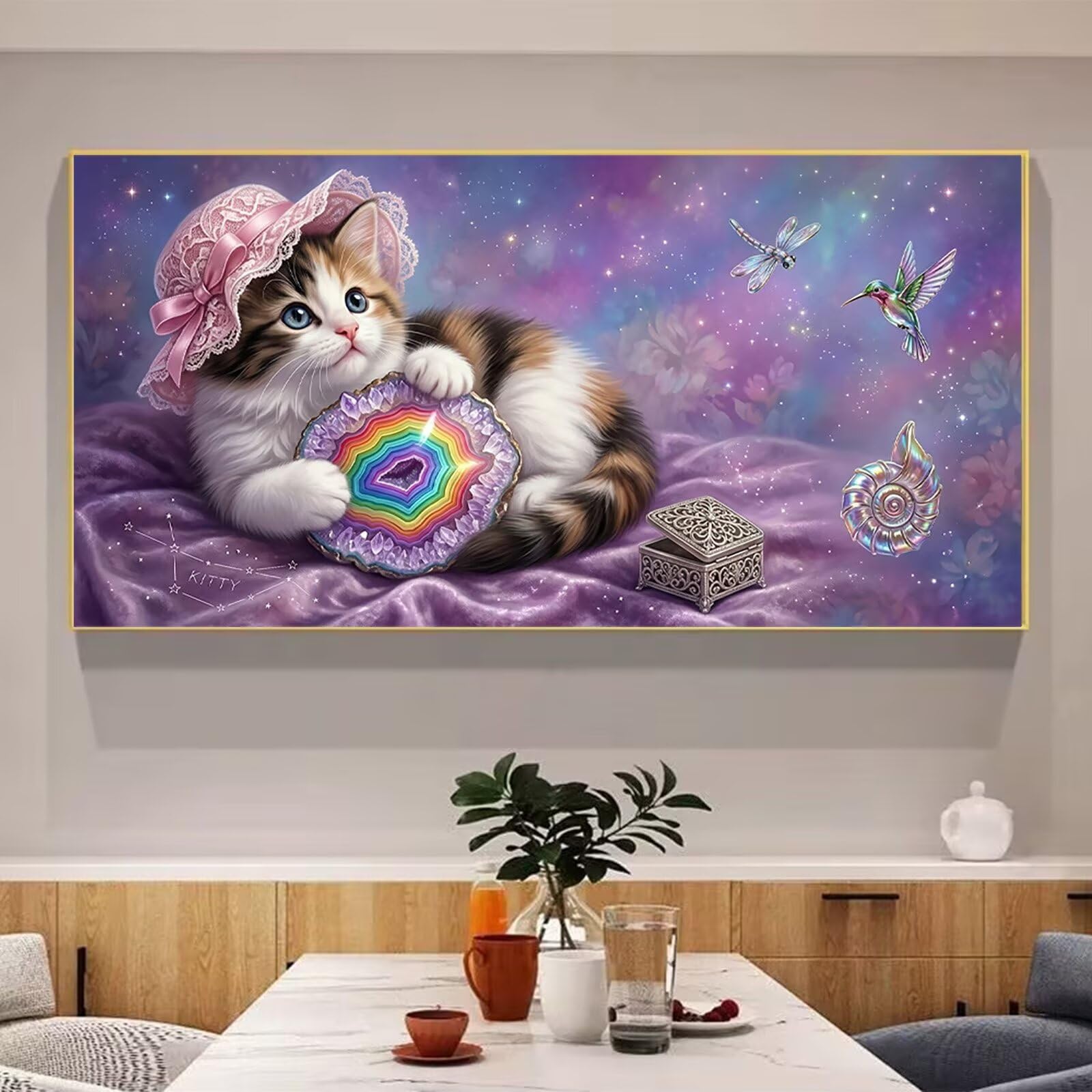 Diamond Painting Katze Diamant Painting Bilder, 5D Kolibri Eckige Steine Full Drill DIY Set Erwachsene Diamanten Kinder Bastelset, Kreatives für Erwachsene für Home Decor Wand Deko, 80x160cm, Cod-954
