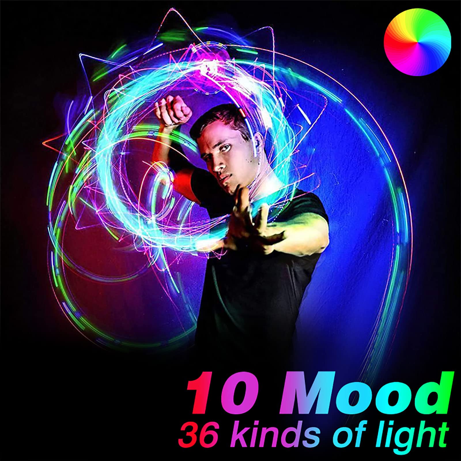 Látigo espacial de baile giratorio de 360°, 1 látigo de fibra óptica LED, luz superbrillante, modo de efecto de 36 colores para Navidad, baile, fiestas, espectáculos de luces, festivales de música