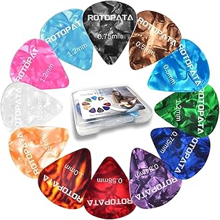 60 Pack Guitar Picks with Organizer Storage Box, 0.5 0.58 0.75 0.84 1.0 1.2mm Includes Thin Medium Heavy Thickness, Variety Colorful Celluloid Plectrums for Bass Electric Acoustic Guitars Ukulele