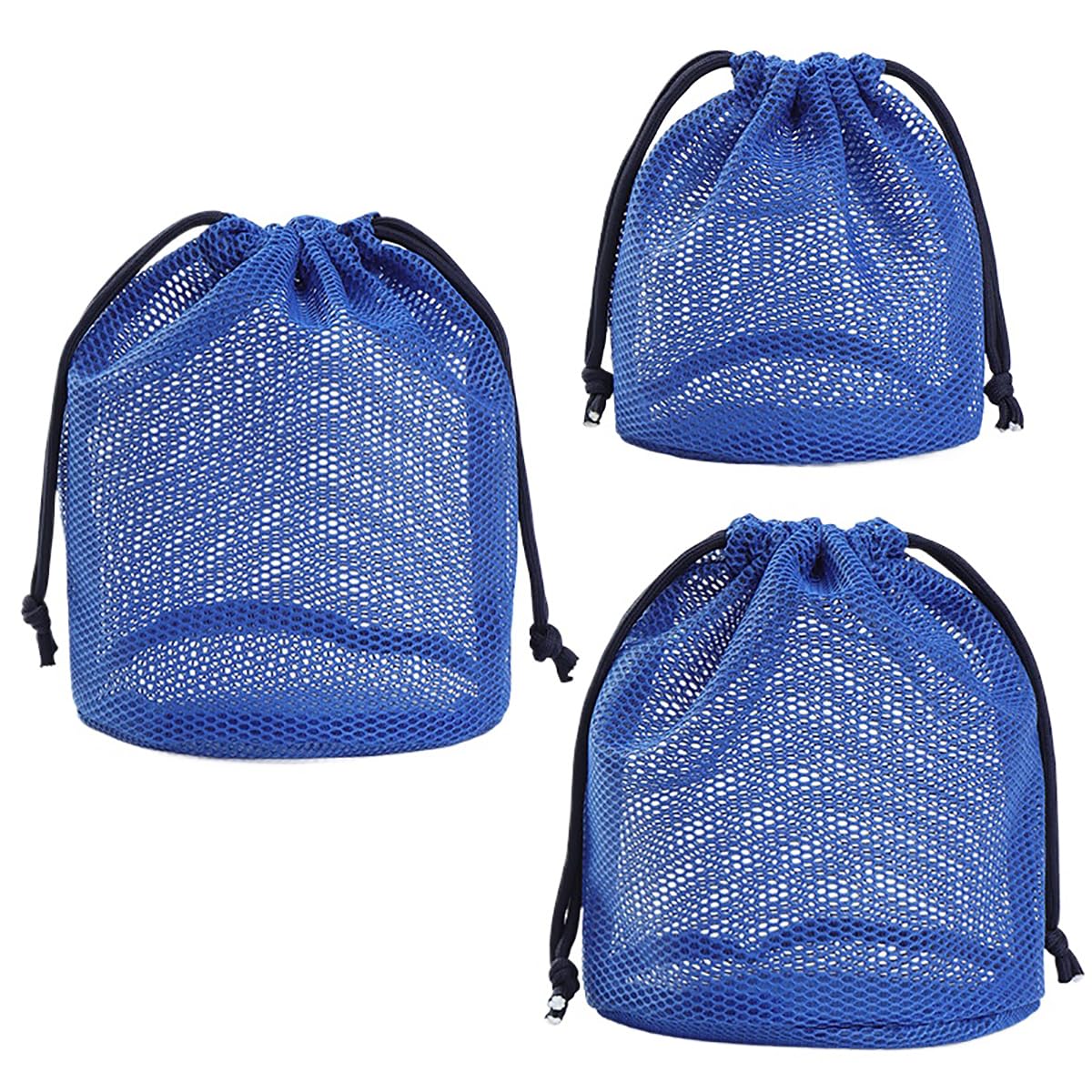 Mesh Shower Caddy 3pcs Set Quick-Dry Portable Drawstring Toiletry Bag for Bath Gym Travel College Dorm Blue S