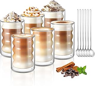 ecooe 350ml Doppelwandige Kaffeegläser Latte Macchiato Gläser 6er Set Einzigartige Spiralförmige Gläser, Doppelwandig Kaffeeglas Teegläser für Cappuccino, Tee, EIS,Milch, Geschenk für Frauen Freund/in