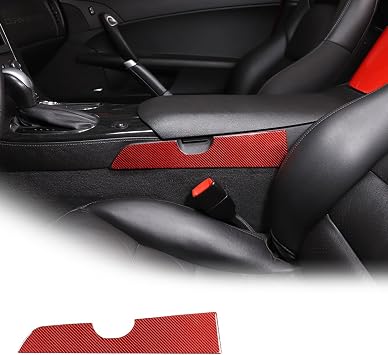Soft Carbon Fiber Center Console Gear Shift Panel Side Trim for Chevrolet Corvette C6 2005-2013 Car Armrest Box Side Trim Cover Sticker Interior Accessories Red