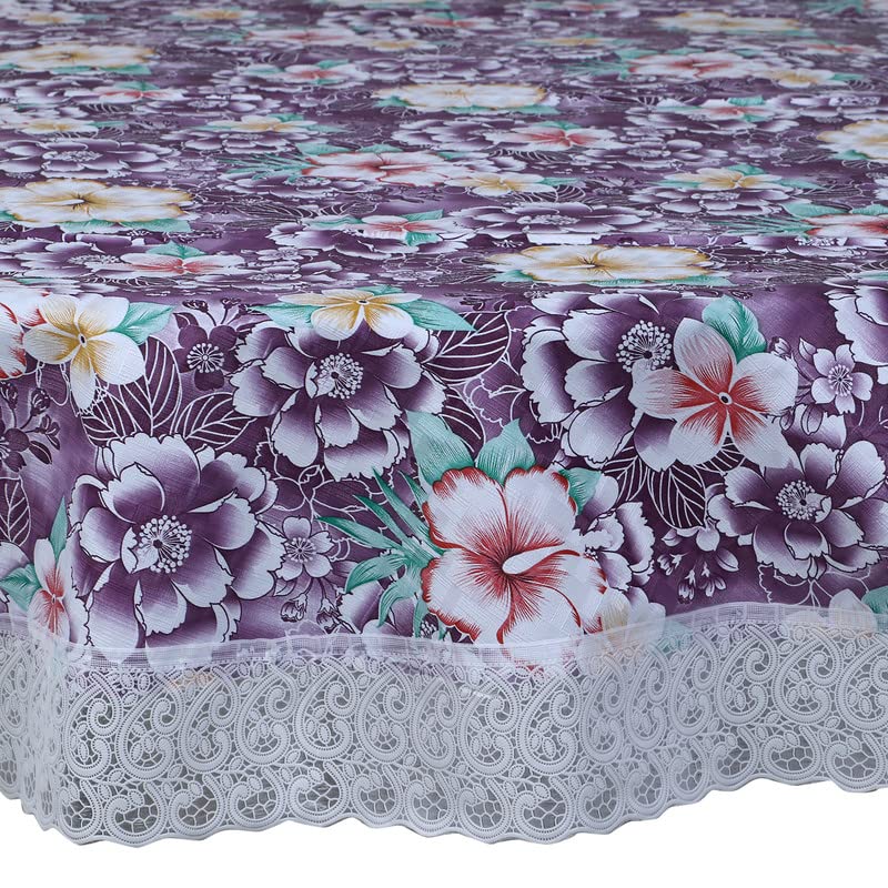 Image of Dakshya Industries Printed PVC Plastic Flowered 4 Seater Round Shape Table Cover (Size - 60 Inches Round)