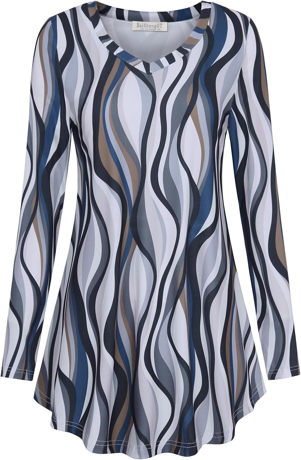 BAISHENGGT Women's Casual Long Sleeve Tunic Tops for Leggings V-Neck Blouse T-Shirt