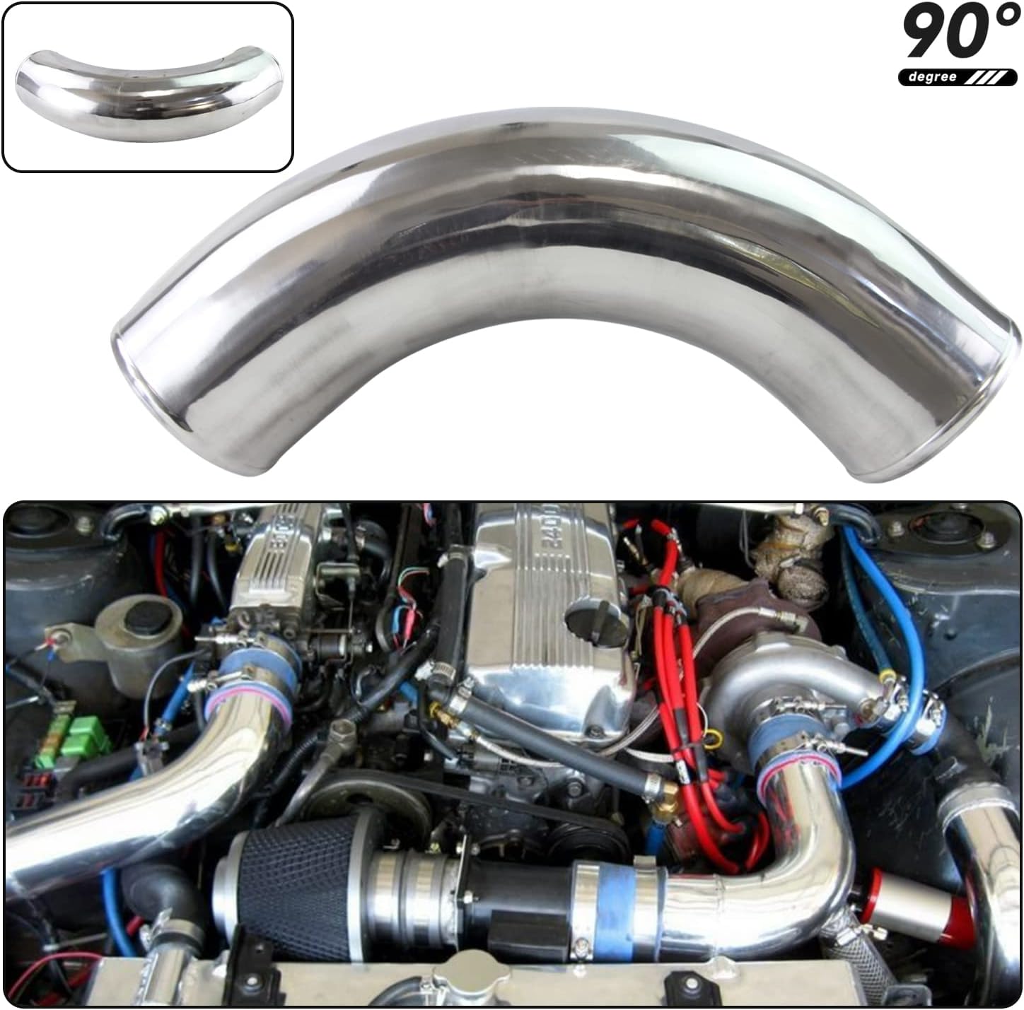 90° 127mm 5" Aluminum Intercooler Intake Pipe Piping Tube Hose Silver