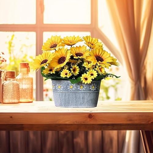 Miniatura 7 de hopeme Flores artificiales, girasoles falsos en maceta, flores de seda sintética, decoración de mesa floral, vegetación rústica en maceta para
